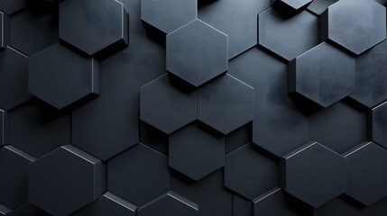 3d render, abstract black background with hexagon pattern in the form of dark grey shapes on a gray wall