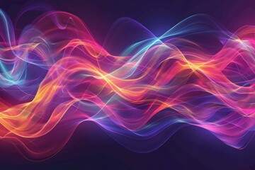 multicolored light neon lines and waves against a dark background