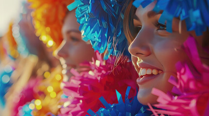 Close-Up of Cheerleader Girls Performing with Pompoms