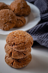 Warm Homemade Gingersnap Cookies on a light background