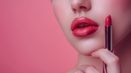 Young female applying lipstick for beauty fashion style isolated background