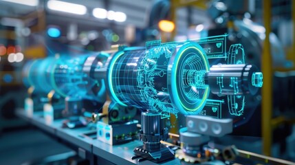 A futuristic machine with a blue and green glow