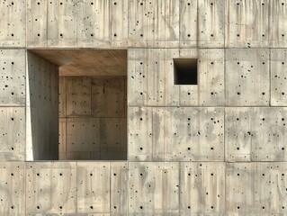 Concrete walls with square doors and windows