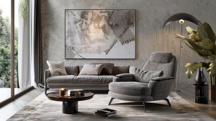 Grey Snuggle Chair in Modern Living Room