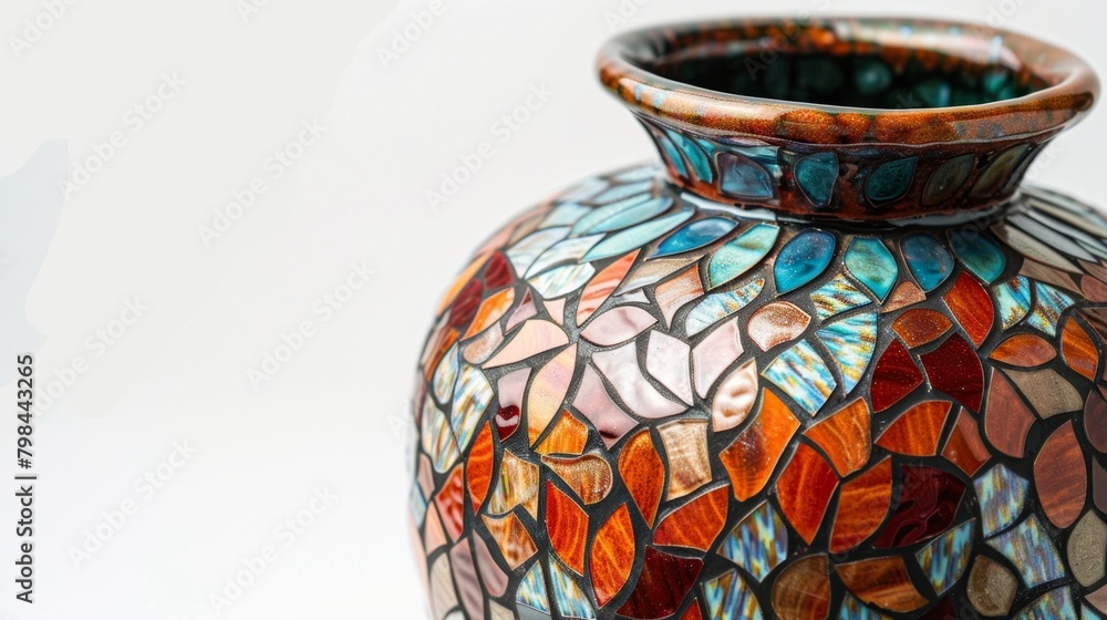 Aufkleber an intricately designed vase crafted with a fusion of ceramic and stained glass elements creating a 