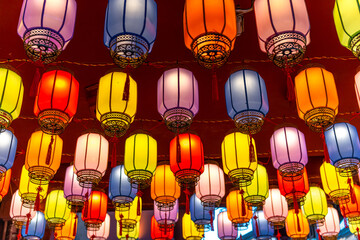 The background with Chinese traditional multicolored lanterns in Kunming