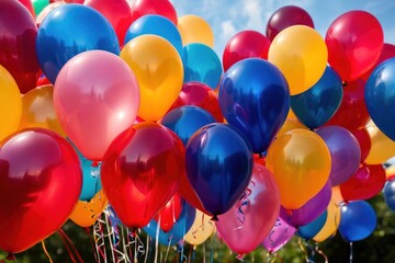 Many colorful party balloons, festive celebration decorations
