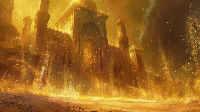 In the heart of the mystical desert the Sands of Time Djinn resided their palace built from shimmering grains of sand held together . .