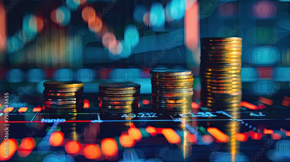 Poster a stack of coins is on a table with a blurry background