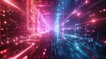 Obraz premium A computer generated image of a futuristic tunnel with neon lights and a blue