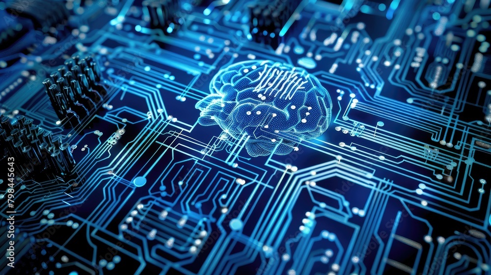 Poster a computer chip with a brain on it