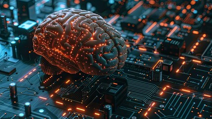 A brain is shown on a computer chip