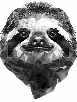A Black and White Geometric Pattern of a Sloth Head on a White Background