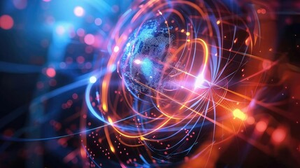 Obraz premium A colorful, abstract image of a planet with a bright orange and blue swirl