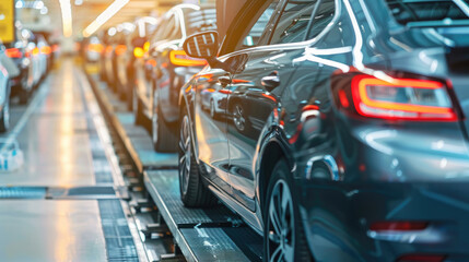 Obraz premium Mass Production Process, Assembly Line of Contemporary Cars in Factory