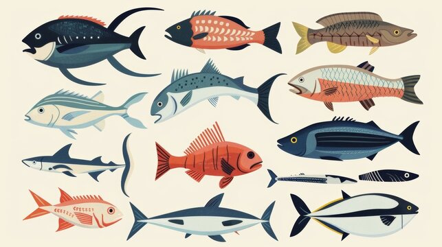 A poster featuring a variety of locally caught fish with a call to action to support sustainable fishing practices and eat in an environmentally responsible way..