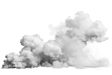 A dramatic burst of white smoke erupting from a volcanic vent, Isolated on white background