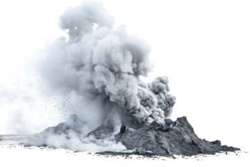 A dramatic burst of white smoke erupting from a volcanic vent, Isolated on white background