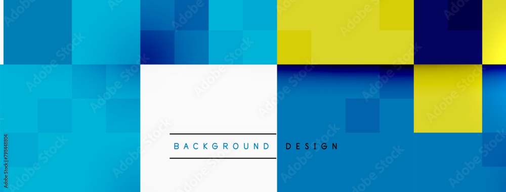 Aufkleber The blue and yellow background consists of squares in various shades, including electric blue and magenta. The rectangles are placed in a parallel pattern, creating a colorful and vibrant design