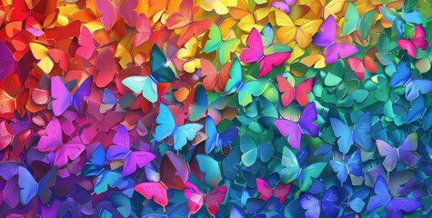 Colorful background with colorful butterflies in various colors