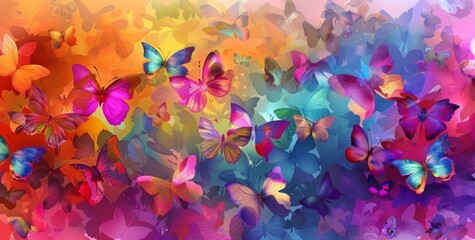 Fototapeta na wymiar Colorful background with colorful butterflies in various colors