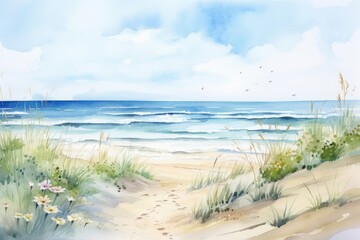 Painting of beach landscape nature outdoors.