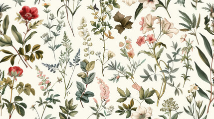 Seamless Pattern with Botanical Illustrations