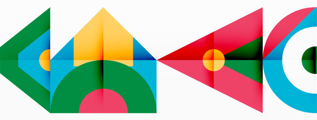 A vibrant pattern of colorful geometric shapes like triangles and rectangles in magenta and electric blue hues, creating a symmetrical design. Perfect for a logo or font inspiration