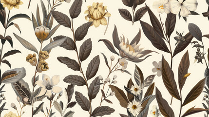 Seamless Pattern with Botanical Illustrations