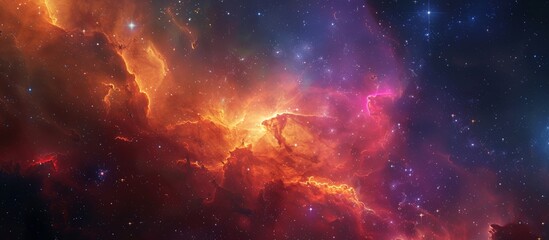 Fototapeta premium Vibrant and glowing nebula with various colorful stars and galactic nebulas in the stellar background