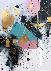 Geometric metallic accents painting with digital art splattering on canvas. Contemporary painting. Modern poster for wall decoration	
 - obrazy, fototapety, plakaty