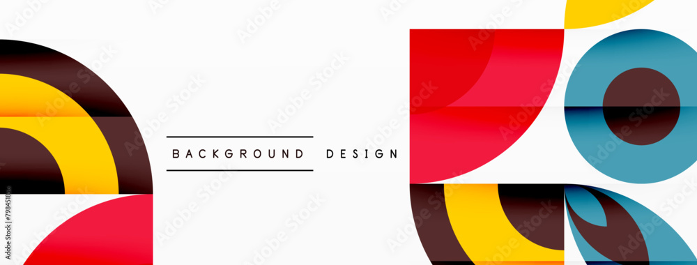 Poster a vibrant geometric pattern featuring circles and squares in magenta and electric blue tints and sha
