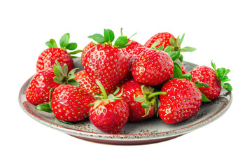 Big, bright red strawberries arranged on a plate isolated on white background.