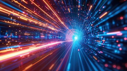 Digital data flow on road with motion blur to create vision of fast speed transfer