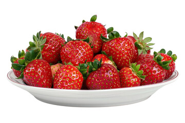 Big, bright red strawberries arranged on a plate isolated on white background.