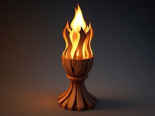An illustration of a fire in a wooden torch. 3D medieval flame light.