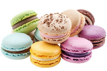 Obraz premium colorful macarons Various flavored cream fillings isolated on white background.