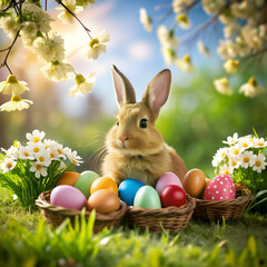 easter eggs and bunny beautiful background select
