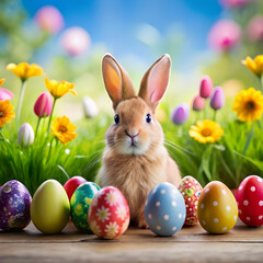 easter eggs and bunny beautiful background select