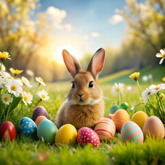 easter eggs and bunny beautiful background select - obrazy, fototapety, plakaty