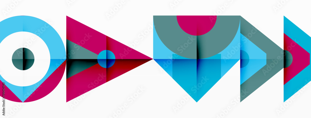 Poster a pixel art logo featuring a pattern of triangles, rectangles, and arrows in tints and shades of mag