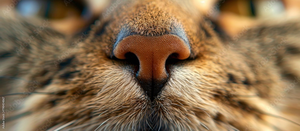 Poster the image features a detailed close-up of a feline's nose against a soft and out-of-focus backdrop, 