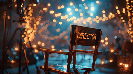 Director's Chair With Warm Lights Background