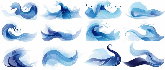 Naklejka premium Blue ocean waves. Set of illustrations.