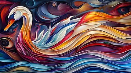 Abstract Colorful Swan Waves Artistic Fluid Design - obrazy, fototapety, plakaty