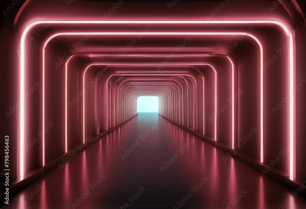 Poster 'glowing road 3d rendering empty tunnel ultraviolet lines pink stage neon performance corridor long 