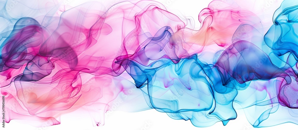 Poster blue and pink smoke creating intricate patterns as it swirls in the air, forming a mesmerizing abstr