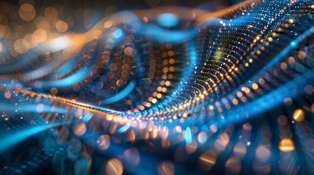 A mesmerizing tapestry of blurred light patterns radiate from the core of a quantum hologram hinting at the boundless possibilities and potential of this tingedge technology. .