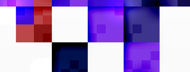 Colorfulness is displayed through a vibrant mix of purple, blue, and red checkers on a white bordered background. This rectangular design includes shades like azure, violet, pink, magenta, and aqua