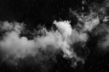 swirling white smoke or dust on dramatic black background perfect for compositing